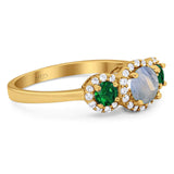 Three Stone Round Natural Stone Wedding Ring
