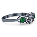 Three Stone Round Natural Stone Wedding Ring