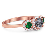 Three Stone Round Natural Stone Wedding Ring