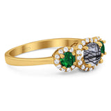 Three Stone Round Natural Stone Wedding Ring