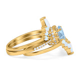 Three Piece Oval Natural Stone Chevron Ring