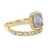 Two Piece Round Natural Stone Bridal Ring