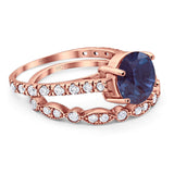 Two Piece Round Natural Stone Bridal Ring