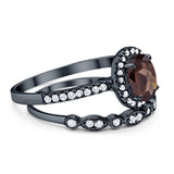 Two Piece Oval Natural Stone Bridal Ring
