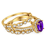 Oval Natural Stone Three Piece Ring