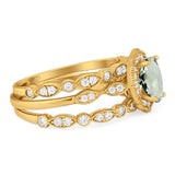 Three Piece Oval Natural Stone Floral Ring