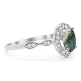 Art Deco Oval Natural Stone Flower Ring