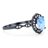 Art Deco Oval Natural Stone Flower Ring