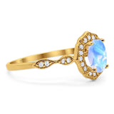 Art Deco Oval Natural Stone Flower Ring