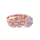 Three Piece Round Natural Stone Bridal Ring