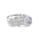 Three Piece Round Natural Stone Bridal Ring