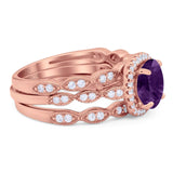 Three Piece Round Natural Stone Bridal Ring