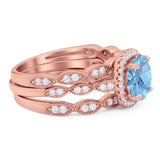 Three Piece Round Natural Stone Bridal Ring