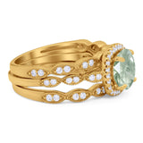 Three Piece Round Natural Stone Bridal Ring