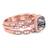 Three Piece Round Natural Stone Bridal Ring