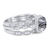 Three Piece Round Natural Stone Bridal Ring