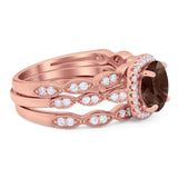 Three Piece Round Natural Stone Bridal Ring