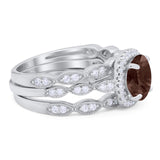 Three Piece Round Natural Stone Bridal Ring