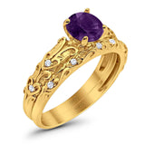 Two Piece Round Natural Stone Bridal Ring