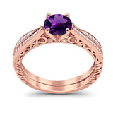 Two Piece Round Natural Stone Bridal Ring