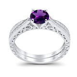 Two Piece Round Natural Stone Bridal Ring