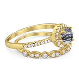 Two Piece Round Natural Stone Bridal Ring