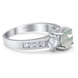 Art Deco Round Natural Stone Three Stone Ring