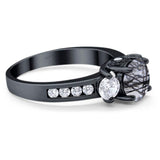 Art Deco Round Natural Stone Three Stone Ring