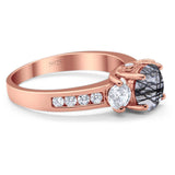 Art Deco Round Natural Stone Three Stone Ring
