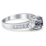 Art Deco Round Natural Stone Three Stone Ring