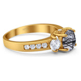 Art Deco Round Natural Stone Three Stone Ring
