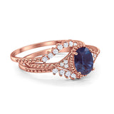 Three Piece Oval Natural Stone Beaded Ring 