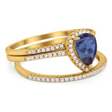 Pear Teardrop Natural Stone Three Piece Ring