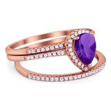 Pear Teardrop Natural Stone Three Piece Ring