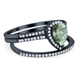 Pear Teardrop Natural Stone Three Piece Ring