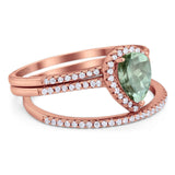 Pear Teardrop Natural Stone Three Piece Ring