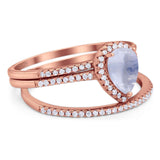 Pear Teardrop Natural Stone Three Piece Ring