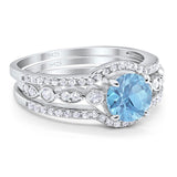 Three Piece Round Natural Stone Bridal Ring