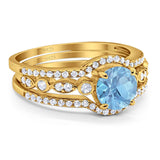 Three Piece Round Natural Stone Bridal Ring