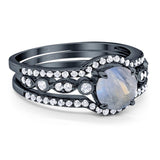 Three Piece Round Natural Stone Bridal Ring