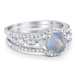 Three Piece Round Natural Stone Bridal Ring