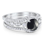 Three Piece Round Natural Stone Bridal Ring