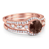 Three Piece Round Natural Stone Bridal Ring