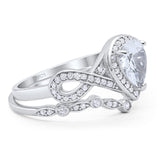 Two Piece Pear Natural Stone Bridal Ring