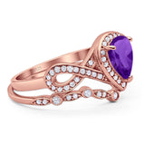 Two Piece Pear Natural Stone Bridal Ring