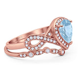 Two Piece Pear Natural Stone Bridal Ring