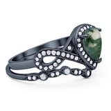 Two Piece Pear Natural Stone Bridal Ring