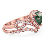Two Piece Pear Natural Stone Bridal Ring