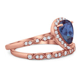 Pear Teardrop Natural Stone Wedding Set Ring