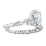 Pear Teardrop Natural Stone Wedding Set Ring
